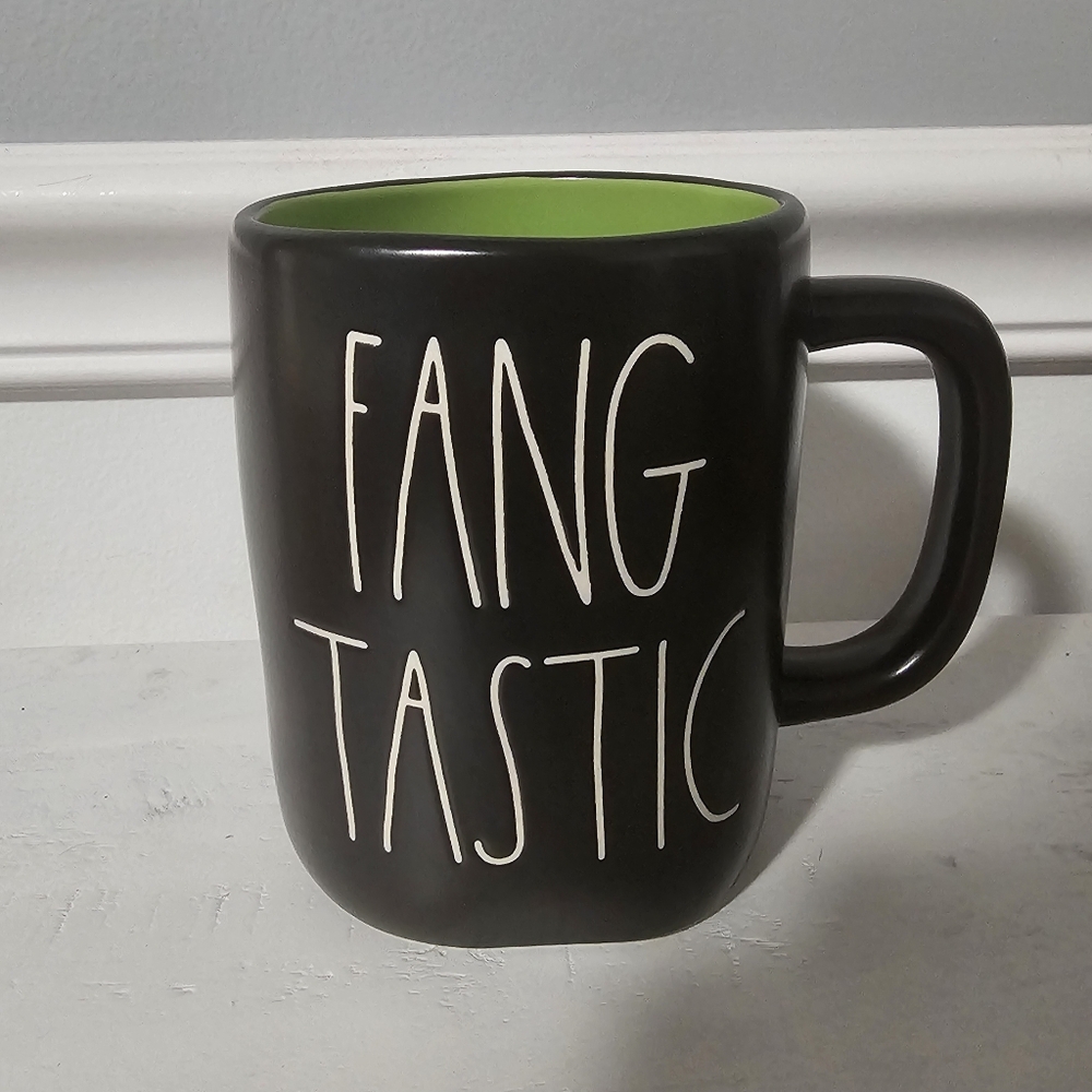 Rae Dunn Vintage Halloween Mug Black Green Fang Tastic